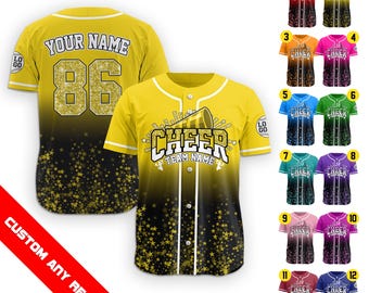 Personalized Glitter Cheer Jersey for Adult Kid, Custom Team Name Number Baseball Jersey, Cheerleader, Faux Cheer Glitter, Cheerleading Mom