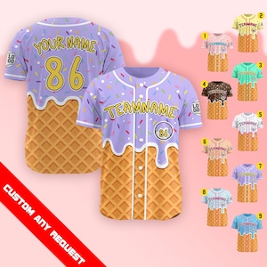 Personalized Ice Cream Drip Baseball Jersey for Men Women Youth Kid, Custom Summer Sport Outfit, Family Matching Sprinkle Drip Baseball