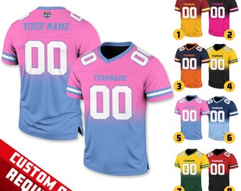 Camiseta de fútbol con degradado y nombre personalizado para adultos y niños, atuendo para el día del partido para fanáticos del fútbol americano, camiseta de malla con cuello en V para el equipo.