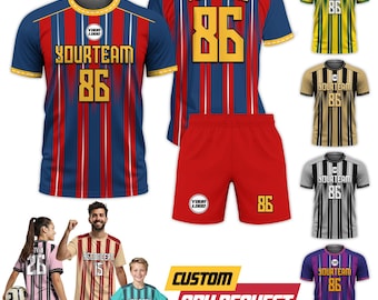 Camiseta de fútbol personalizada con nombre, número y logotipo, kit de fútbol personalizado para fanáticos, conjunto de equipo de fútbol para niño y niña, camisetas de fútbol personalizadas para el día del juego