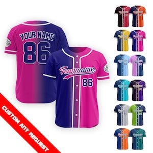 Benutzerdefinierte Baseball Jersey mit Team Name Number Logo für Erwachsene Jugend Vorschule, Farbverlauf Jersey, ideales Geschenk für Baseball Team Matching
