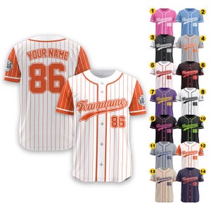 Custom Pinstripe Baseball Jersey Shirt With Team Name Number Logo, Jersey for Women Men Youth Kid, Gifts for Baseball Lover, Couple Jerseys