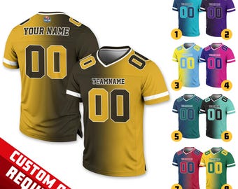 Camiseta de fútbol con degradado y nombre personalizado para adultos y niños, atuendo para el día del partido para fanáticos del fútbol americano, camiseta de malla con cuello en V para el equipo.