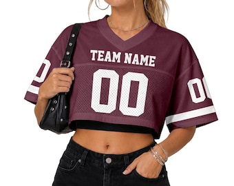 Custom Football Crop Top Mesh Jersey for Women Girls, Personalized with Team Name and Number, Cropped Football Streetwear Shirts