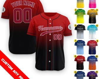 Camisa de beisebol personalizada gradiente com logotipo numérico para homens, mulheres, jovens, pré-escola, camisa de beisebol com nome de time personalizado, camisa de beisebol para presente