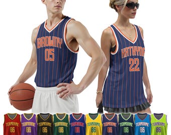 Maglia da basket personalizzata a righe per adulti e bambini, maglietta sportiva personalizzata per la giornata della partita, uniforme da basket per gli appassionati di basket