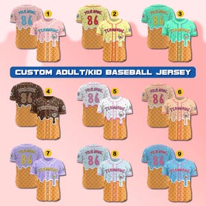 Personalized Ice Cream Drip Baseball Jersey for Men Women Youth Kid, Custom Summer Sport Outfit, Family Matching Sprinkle Drip Baseball
