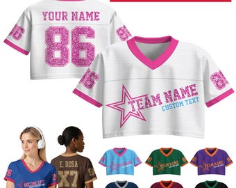 Custom Glitter Football Crop Top Jersey, Personalized Color Crop For Fan Shirt Cheerleading Gifts, Sports Girl Outfit Gift for her