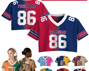 Personalized Gradient Women's Jersey V-Neck, Custom Football Team Crop Top For Fan Shirt Concert Outfit, Ladies Jersey, Streetwear Shirt