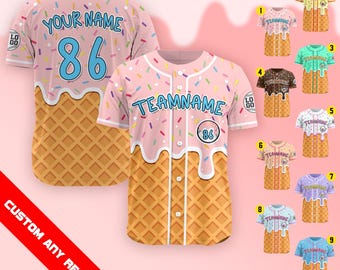 Personalized Ice Cream Drip Baseball Jersey for Men Women Youth Kid, Custom Summer Sport Outfit, Sprinkle Drip Baseball Family Matching