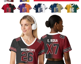 Custom Gradient Football Crop Top Jersey, Personalized Team Name Number Streetwear Shirt Cheer Uniform Women, Crop Top Gift, Crop Top Outfit