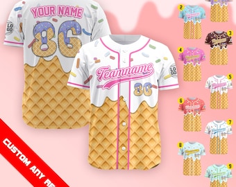 Personalized Ice Cream Sprinkle Drip Baseball Jersey for Men Women Youth Kid, Game Day Summer Outfit, Matching Family Baseball Jersey