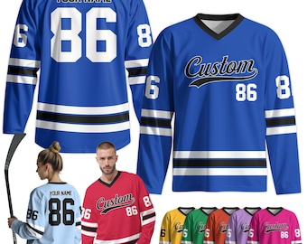 Camiseta de hockey personalizada para hombres, mujeres y jóvenes, con nombre personalizado, número y logotipo, de manga larga, ideal para el día del partido.