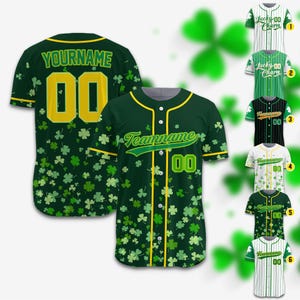 Personalized Name St Patrick&#39;s Day Baseball Jersey for Adult Kid, Custom Color Shamrock Jersey, St. Patrick&#39;s Day Outfit Party Gift for Fans