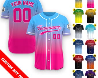 Personalized Team Name Baseball Jersey, Custom Baseball Jersey With Number Logo for Men Women Youth Preschool, Gradient Baseball Jersey Gift