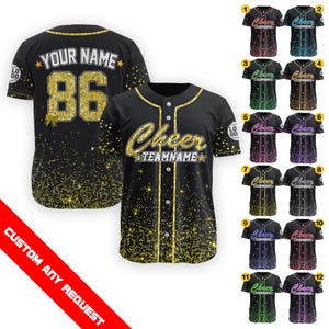 Custom Glitter Baseball Jersey with Team Name Number for Adult Kid, Faux Cheer Glitter Jersey, Personalized Team Group Matching Jersey