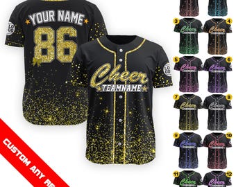Custom Glitter Baseball Jersey with Team Name Number for Adult Kid, Faux Cheer Glitter Jersey, Personalized Team Group Matching Jersey