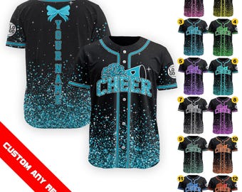 Personalized Glitter Cheer Mom Jersey Shirt, Custom Name Number Baseball Jersey, Gift for Cheer Mom, Cheerleading Mom Cheer Mama Shirt