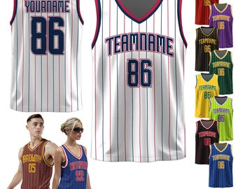 Maglia da basket personalizzata a righe sottili per outfit streetwear da giorno di partita, regalo personalizzato per tifosi uomini donne bambini, maglietta della squadra sportiva