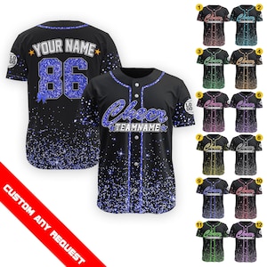 Custom Team Name Number Glitter Baseball Jersey For Adult Kid, Personalized Team Group Matching Jersey, Faux Glitter, Cheer Glitter Jersey