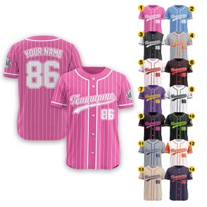 Custom Pinstripe Baseball Jersey Shirt With Team Name Number Logo, Jersey for Men Women Youth Kid, Gifts for Baseball Lover, Couple Jerseys
