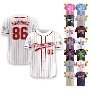 Custom Pinstripe Baseball Jersey Shirt With Team Name Number Logo, Jersey for Men Women Youth Kid, Gifts for Baseball Fan, Couple Jerseys