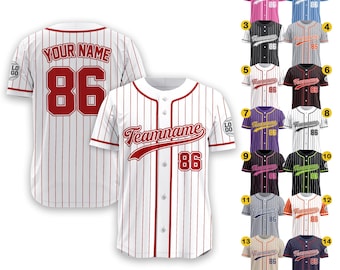 Camisa de beisebol personalizada com listras finas e nome do time, número e logotipo, camisa para homens, mulheres, jovens e crianças, presentes para fãs de beisebol, camisas para casais