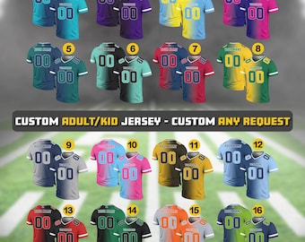 Custom Team Name Number Gradient Football Jersey for Men Women Youth Preschool, Game Day Outfit, Personalized Gradient Football Jersey Gift