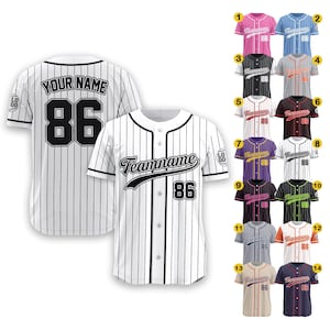 Custom Baseball Jersey Shirt With Team Name Number Logo for Adult Preschool Youth Ideal Gifts for Baseball Fan Pinstripe Black White Jersey