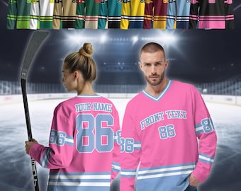 Camiseta de hockey sobre hielo personalizada con nombre, número y color, para hombres, mujeres y jóvenes, uniforme deportivo de equipo de hockey, regalo para fanáticos del hockey.