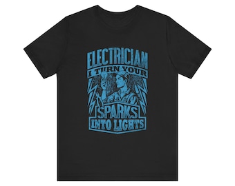 Camiseta divertida de electricista: convierto tus chispas en luces. Camiseta con cita humorística de electricista. Camiseta con frase de broma de electricista.