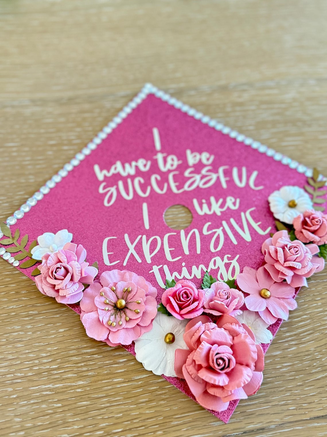 Pink Glitter Grad Graduation Cap Topper Floral Bling Custom Quote - Etsy