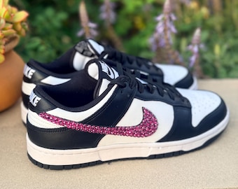 Nike Dunk Low Black white pink crystal bling woman’s kids