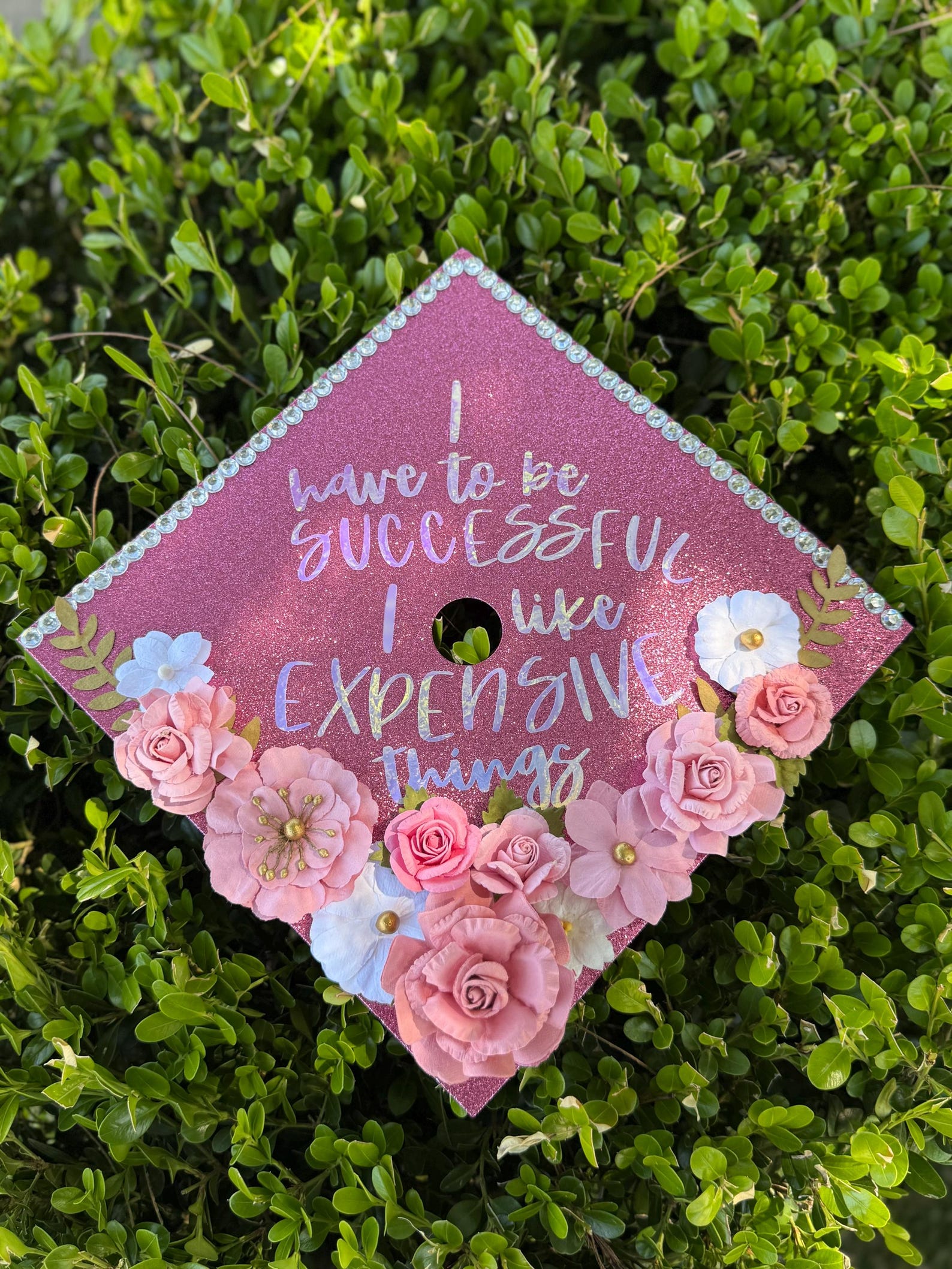 Pink Glitter Grad Graduation Cap Topper Floral Bling Custom Quote - Etsy