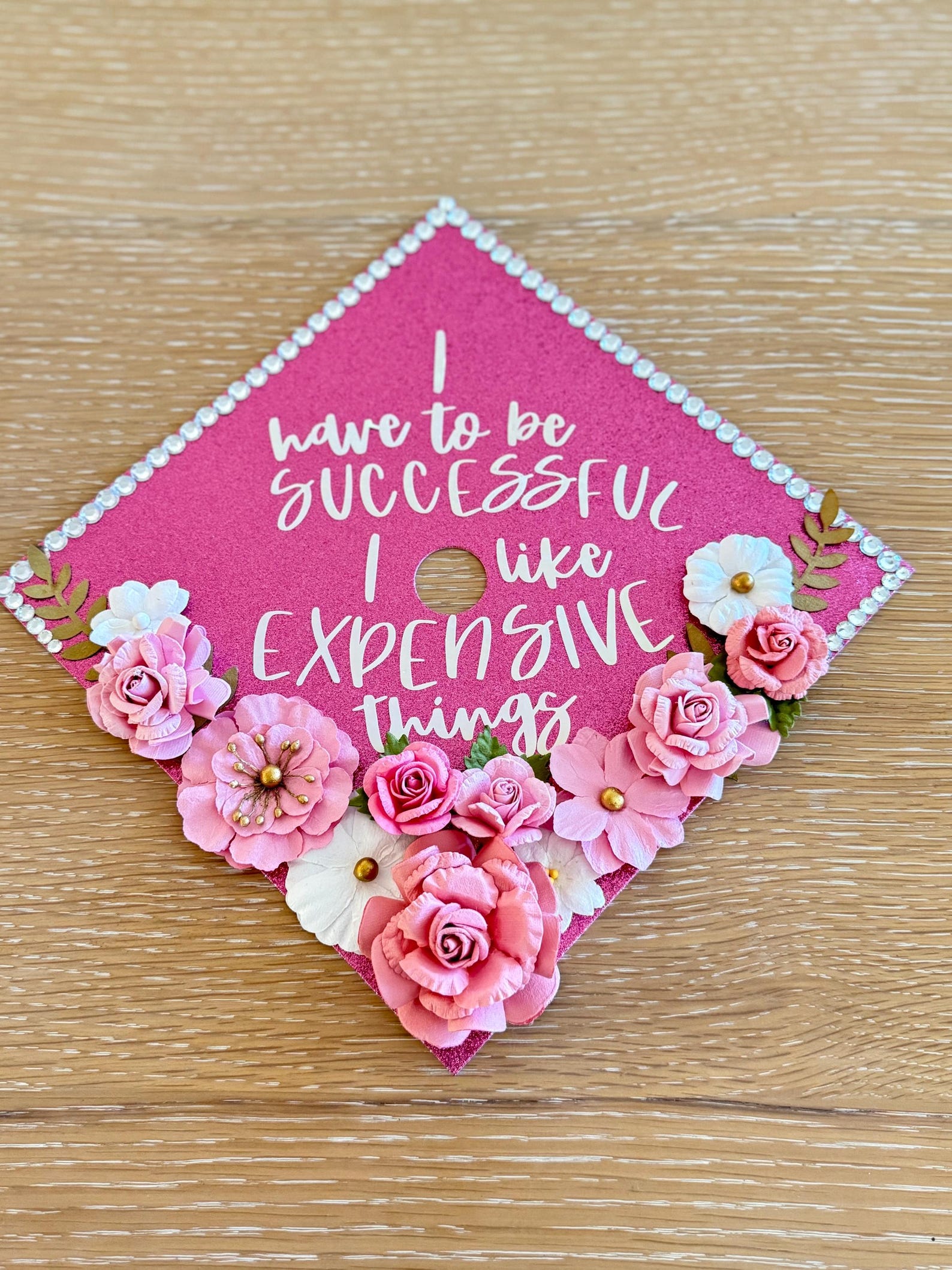Pink Glitter Grad Graduation Cap Topper Floral Bling Custom Quote - Etsy