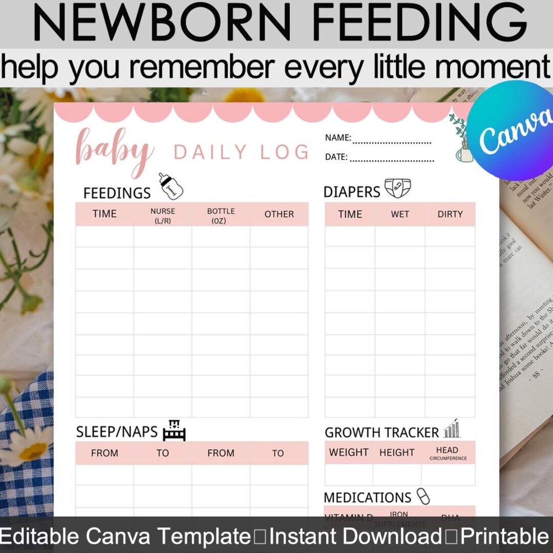 Newborn Feeding & Diaper Log Printable, Baby Daily Tracker ...