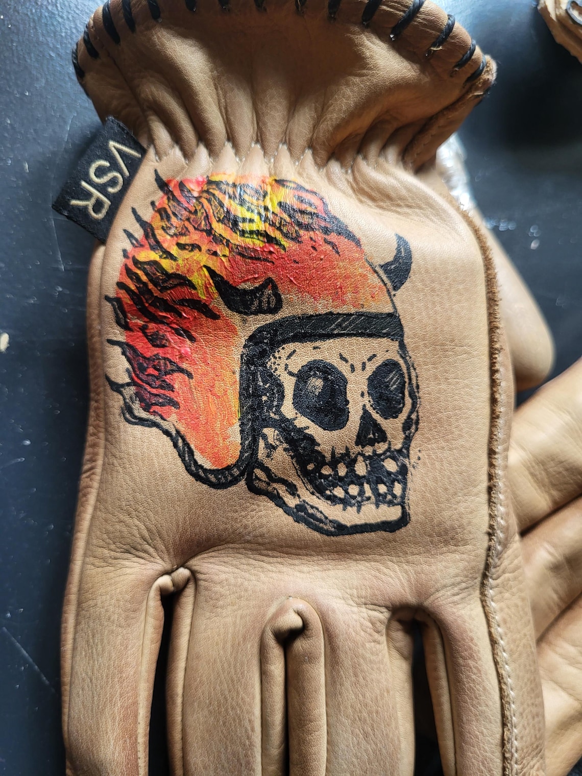 Custom Printed Roping Gloves Custom Motorcycle Gloves Tattoo Illustrations Vintage Oldschool for ...