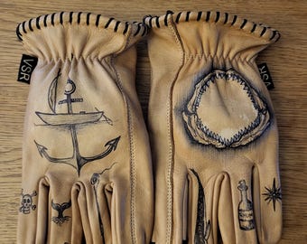 Custom Motorcycle Gloves Tattoo Illustrations Vintage Oldschool for ...