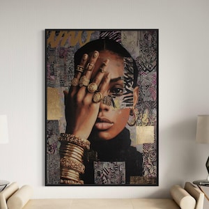 Abstract Black Art, Black Woman Art, Black Girl Wall Art, Afrocentric Wall Art, African American Art, Minimalist Black Art, Afro Collage Art