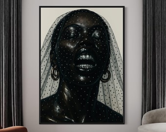 Black Woman Art, Black Art Prints, Black Girl Grillz Art, African American Art, Black Female Artwork, Afro Diamonds Poster, Urban Wall Art