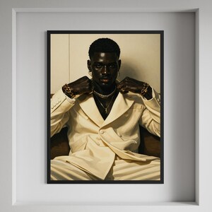 Black Man in Suit Printable Art, Cream Suit Digital Download, Dapper Ebony Man Wall Art, Modern Gentleman Decor Download