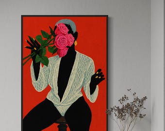 Schwarze Wandkunst, schwarze Mädchenwandkunst, schwarze Frauenkunst, schwarze Blumenwandkunst, afroamerikanische Kunst, Afro Silhouette Kunst, schwarze Kunstdrucke