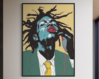 Pop Art Wall Art Digital Download, Black Man Portrait Print, African American Printable, Edgy Graphic Decor, Locs Streetwear Poster Art