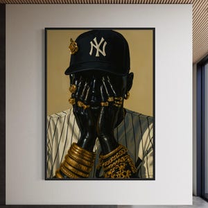 Kunst von schwarzen Männern, Wandbilder von schwarzen Männern, Poster der New York Yankees, Wandbilder von schwarzen Frauen, Kunst der New York Yankees, Urbane Wandkunst, Kunstdrucke mit Motiven von Afroamerikanern