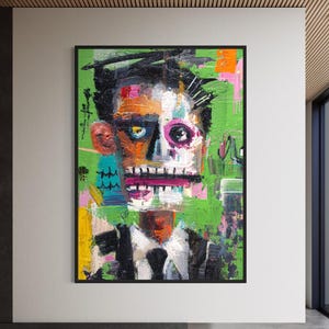 Black Abstract Portrait Art, Neo Expressionist Face Printable, African American Digital Download, Maximalist Green Decor, Bold Poster