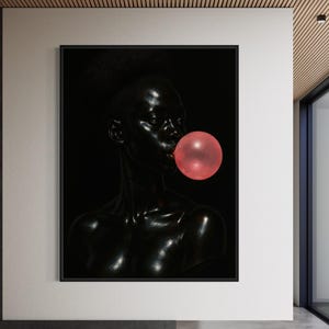 Arte de Mulher Negra, Arte de Parede Negra, Arte de Parede de Menina Negra, Arte de Parede Urbana, Arte Afro-Americana, Arte de Mulher com Chiclete, Decoração de Arte Negra Afrocentrada