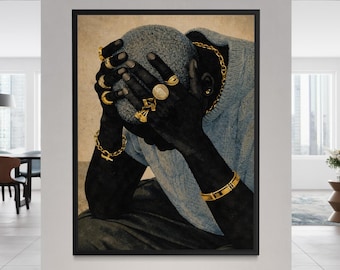 Stampa artistica nera, arte dell'uomo nero, arte murale con uomini neri, arte murale urbana afrocentrica, arte degli uomini melanina, arte afroamericana di lusso, arte murale nera