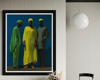 Modern African Art, Contemporary Family Portrait Print, Bold Color Block African American Wall Art, Boubou Fashion Poster, Home Decor Gift