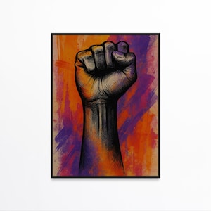 Black Man Art, Black Woman Art, Urban Wall Art, Black Art Prints, Black Fist Picture, Black Power Wall Art, Civil Rights Afro Art Poster