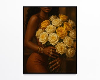 Schwarze Kunst, schwarze Wandkunst, schwarze Frau Kunst, Afroamerikanerkunst, schwarze Frauen Wandkunst, schwarzes Mädchen Wandkunst, schwarze Frau Blumendruck